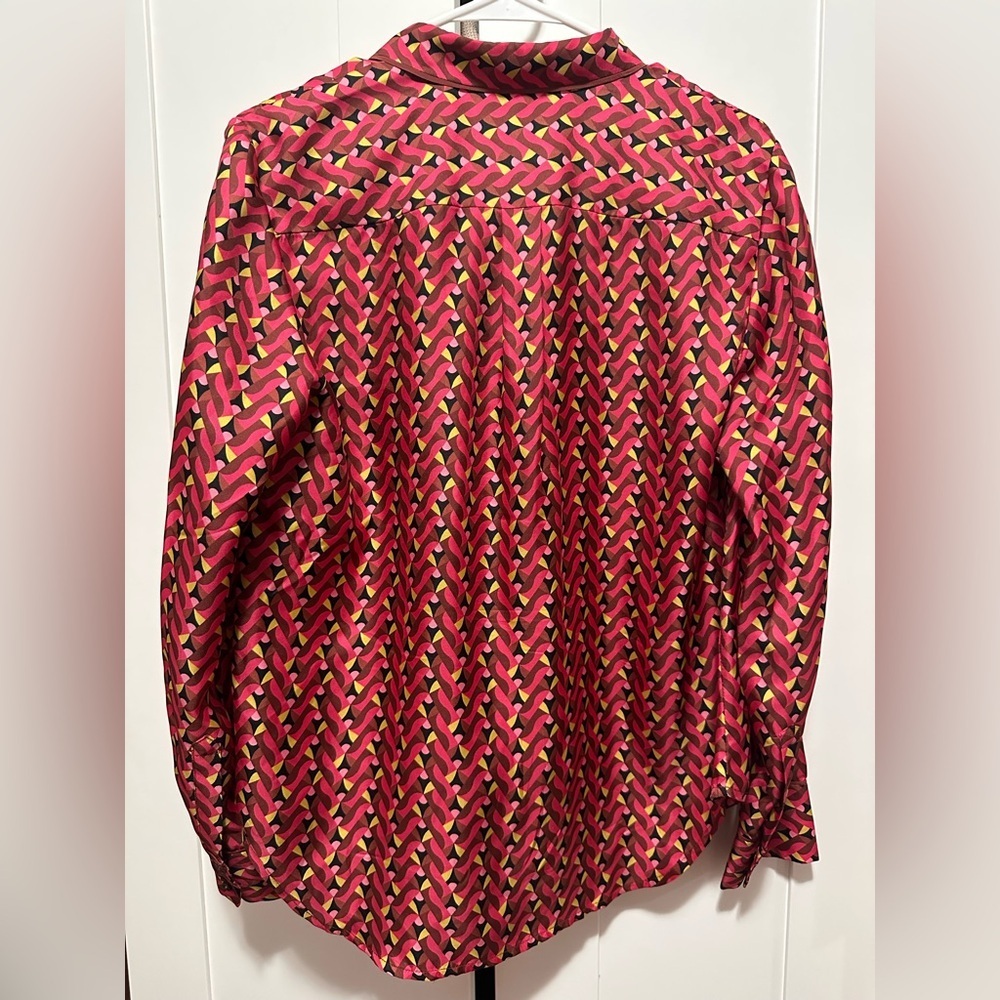 J. Crew 100% Silk Button Up Geometric Print Collared‎ Long Sleeves Size 10 - Picture 5 of 9